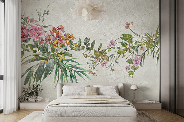 Uma pintura de flores e folhas Uma pintura de flores e folhas
