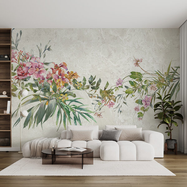 Uma pintura de flores e folhas Uma pintura de flores e folhas