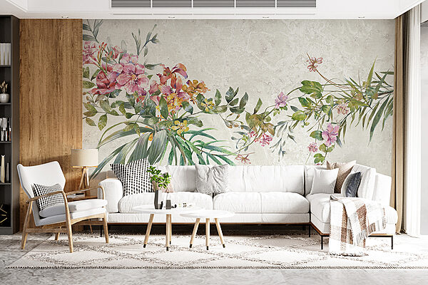 Uma pintura de flores e folhas Uma pintura de flores e folhas