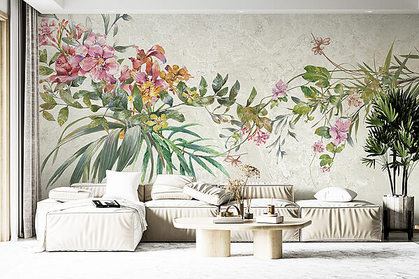 Uma pintura de flores e folhas Uma pintura de flores e folhas