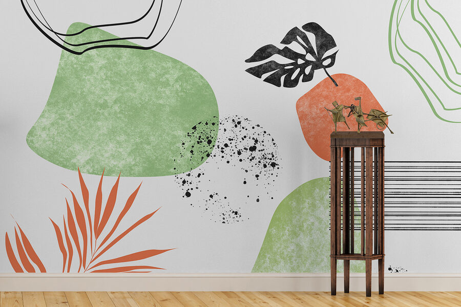 Papel de parede Uma arte verde e laranja - Image 2
