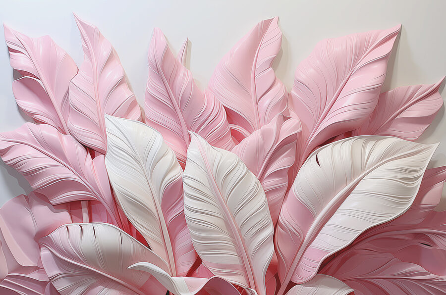 Um grupo de folhas cor-de-rosa e brancas