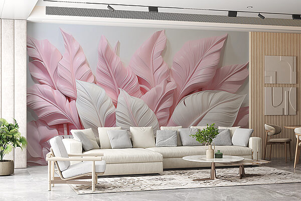 Um grupo de folhas cor-de-rosa e brancas Um grupo de folhas cor-de-rosa e brancas