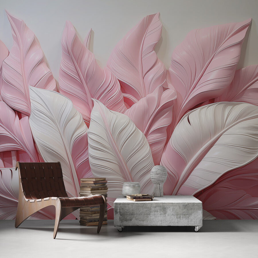 Um grupo de folhas cor-de-rosa e brancas