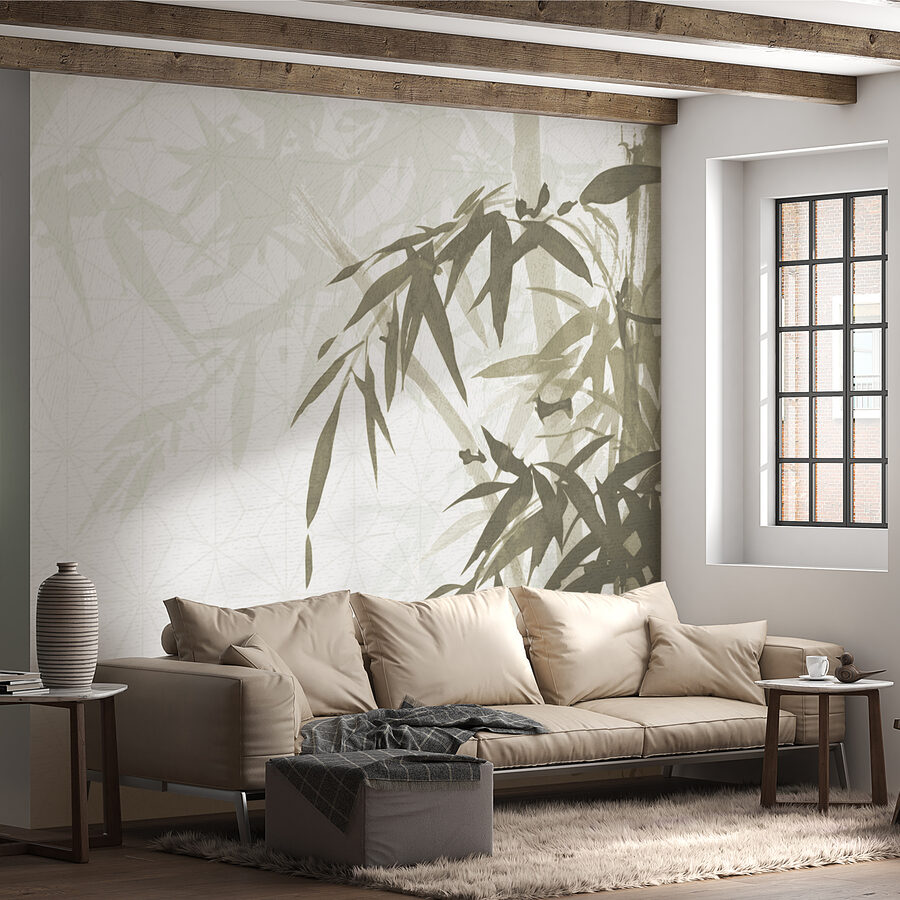 Papel de parede Folhas de bambu sobre um fundo branco - Image 2