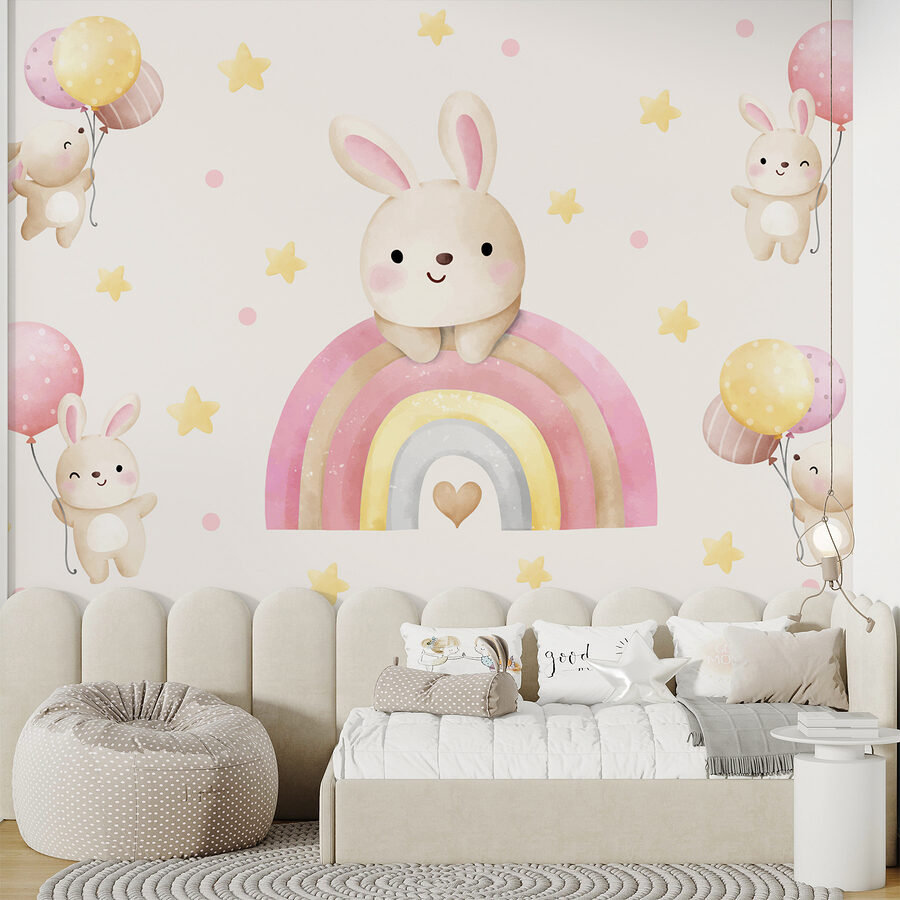 Papel de parede Um coelhinho de desenhos animados num arco-íris - Image 3