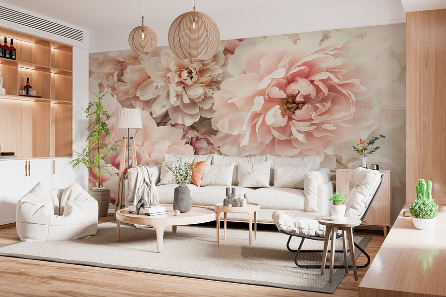Um grupo de flores cor-de-rosa