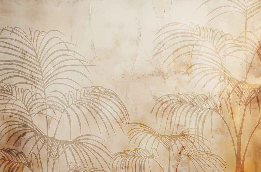 Um muro com folhas de palmeira Um muro com folhas de palmeira