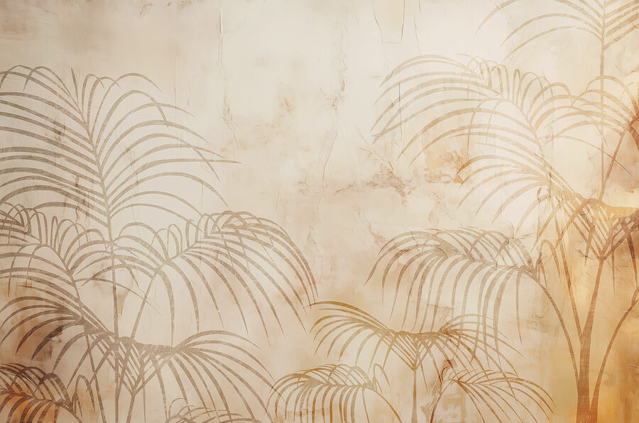 Um muro com folhas de palmeira