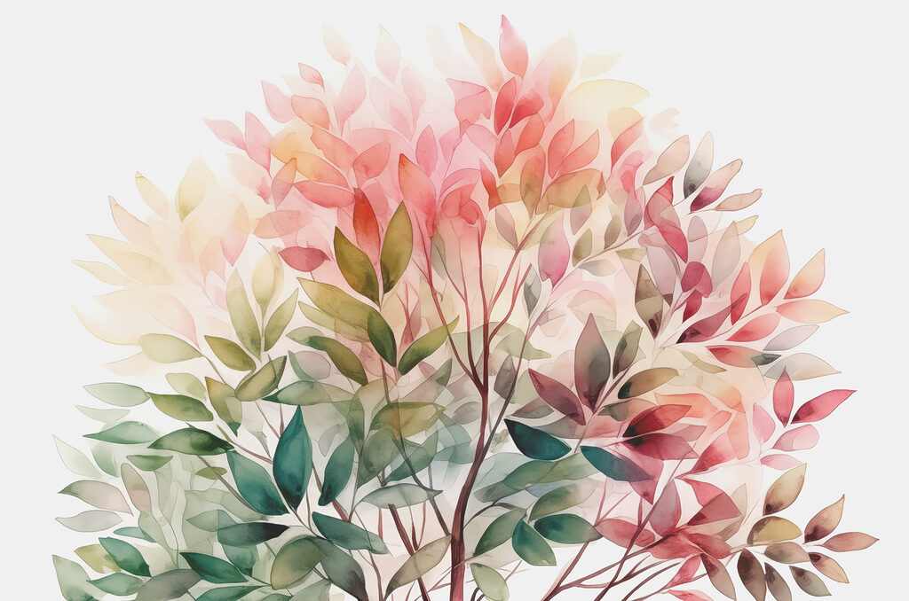 Uma pintura de uma árvore com folhas Uma pintura de uma árvore com folhas