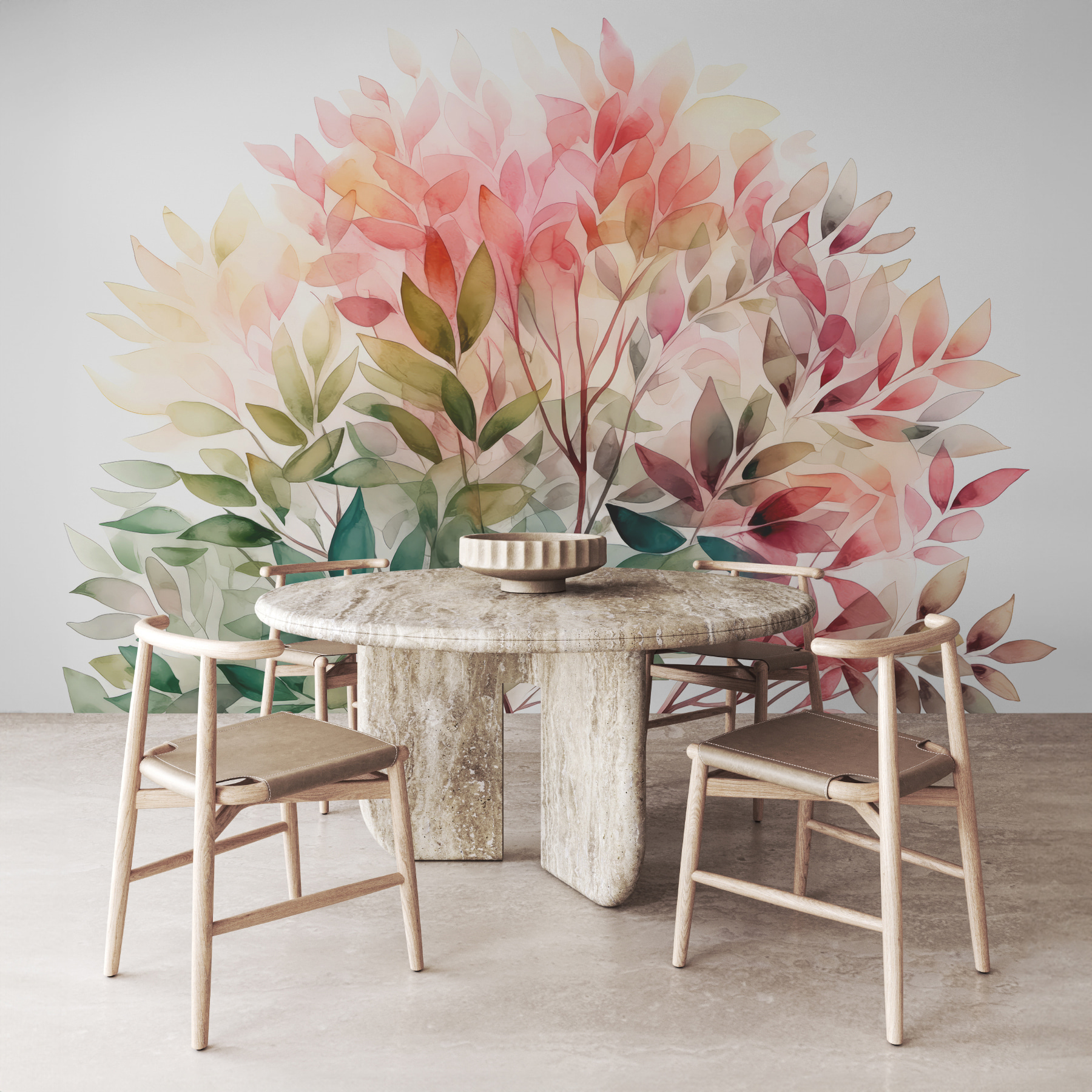 A painting of a tree with leaves A painting of a tree with leaves