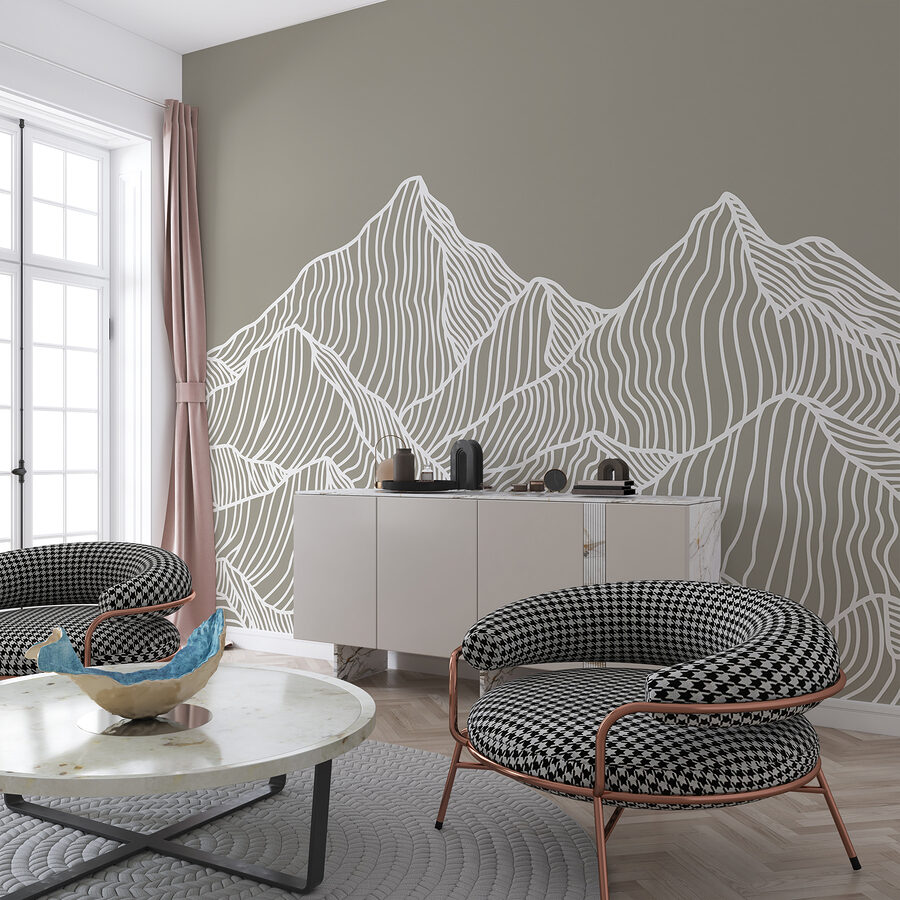 Papel de parede Uma arte de linhas brancas de montanhas