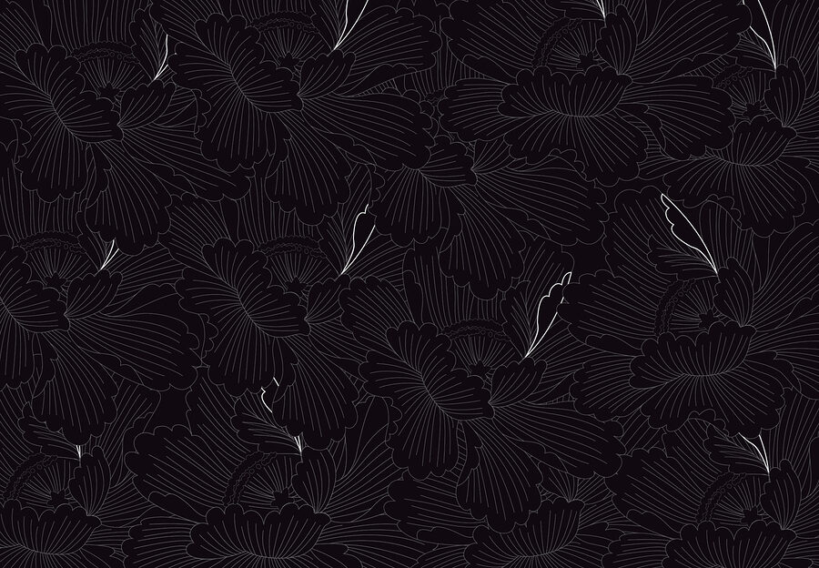 Um padrão floral a preto e branco