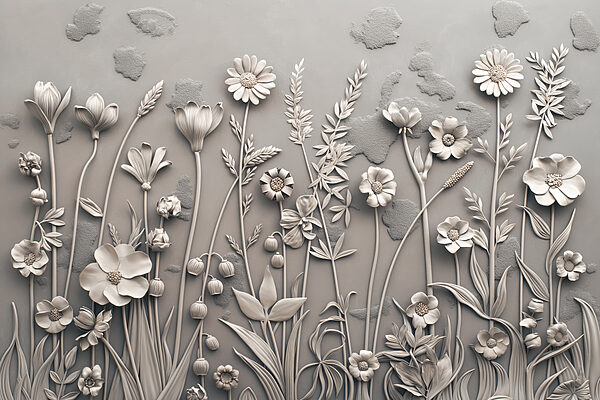 Um quadro de parede com flores e plantas Um quadro de parede com flores e plantas