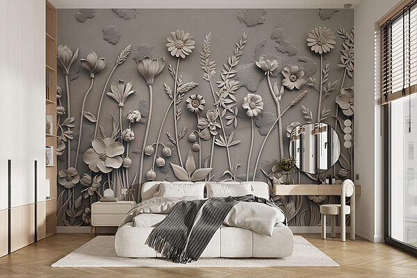 Um quadro de parede com flores e plantas Um quadro de parede com flores e plantas
