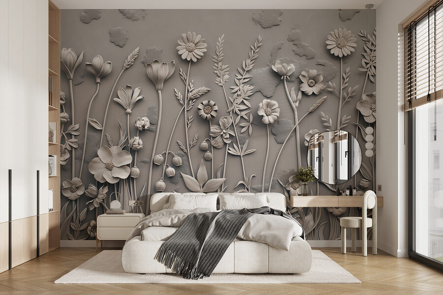 Papel de parede Um quadro de parede com flores e plantas