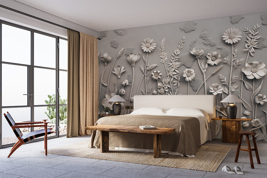 Papel de parede Um quadro de parede com flores e plantas - Image 2