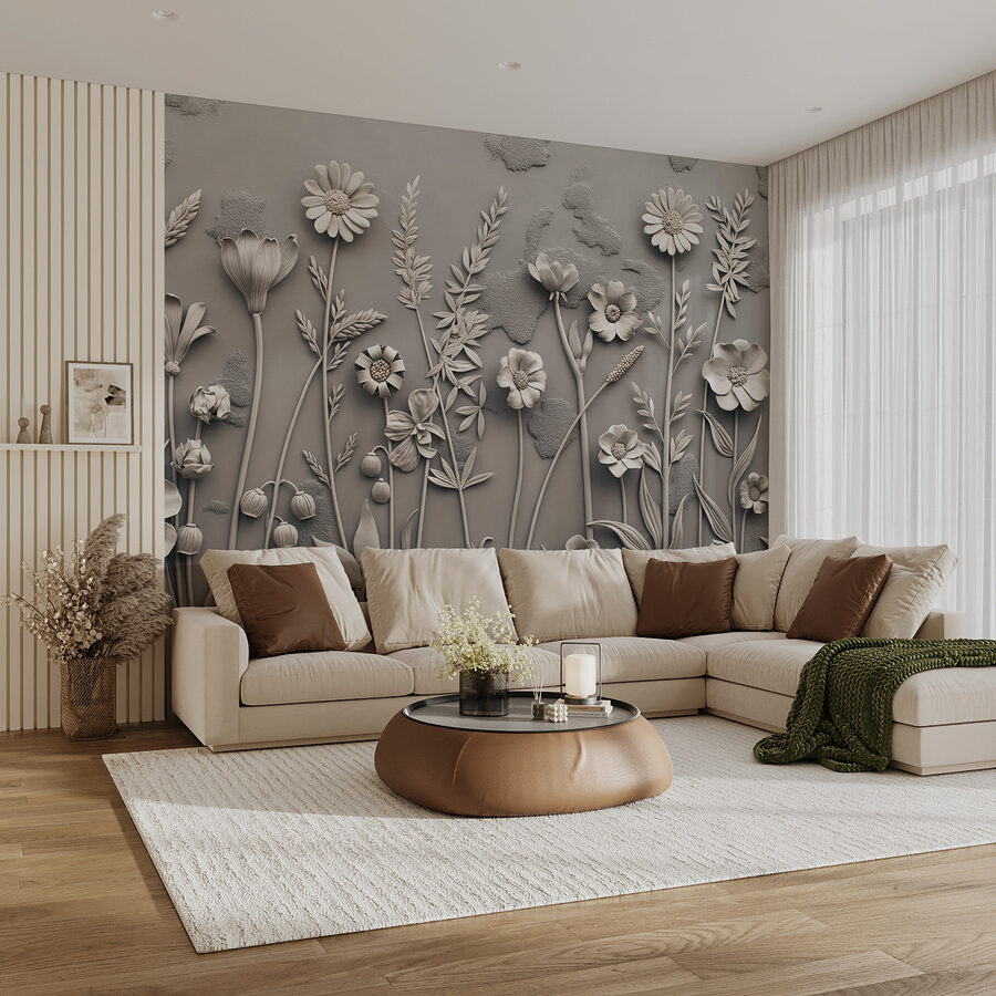 Papel de parede Um quadro de parede com flores e plantas - Image 3