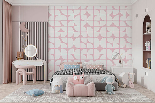 Um padrão de círculos brancos e cor-de-rosa Um padrão de círculos brancos e cor-de-rosa