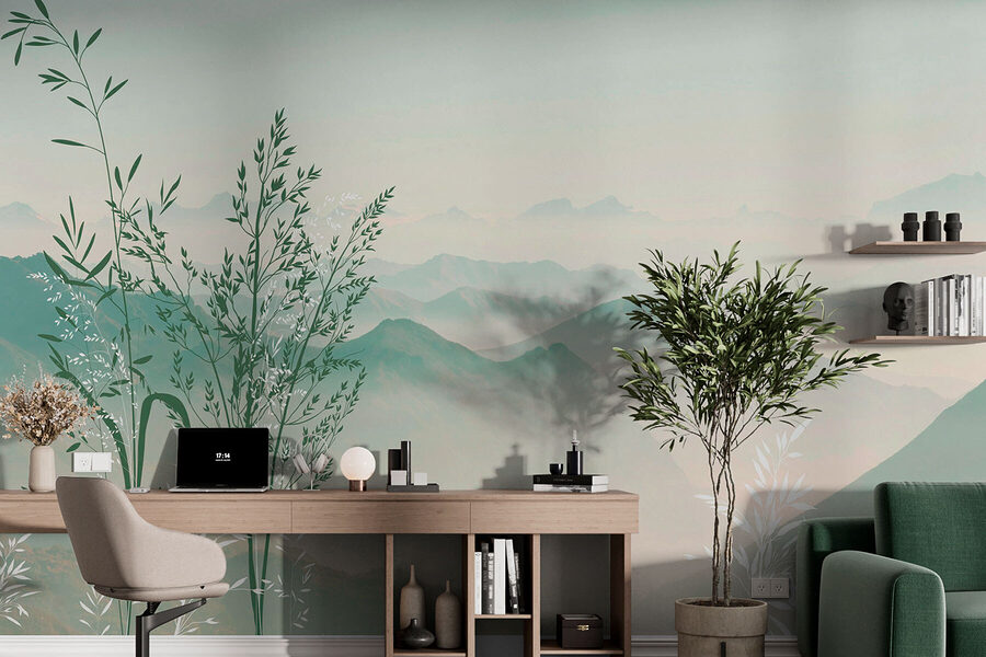 Papel de parede Uma paisagem com montanhas e árvores