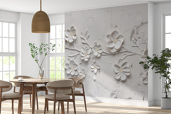 Papel de parede Papel de parede Uma flor branca numa superfície branca (REF: w01226)