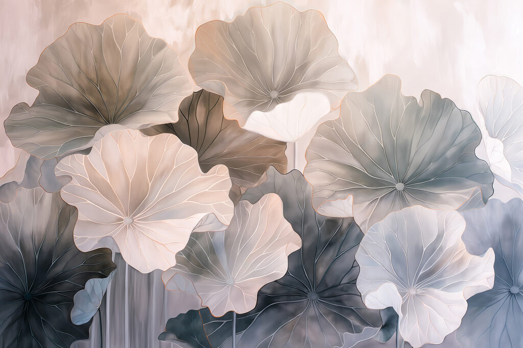 Um grupo de flores com folhas Um grupo de flores com folhas