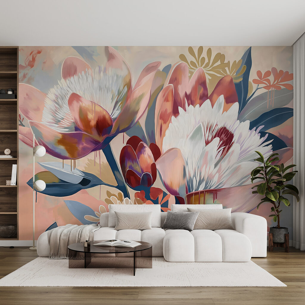 A painting of flowers on a surface