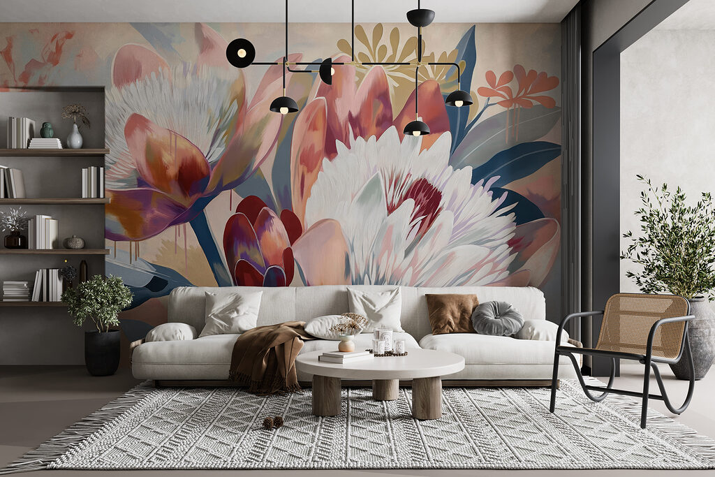 A painting of flowers on a surface