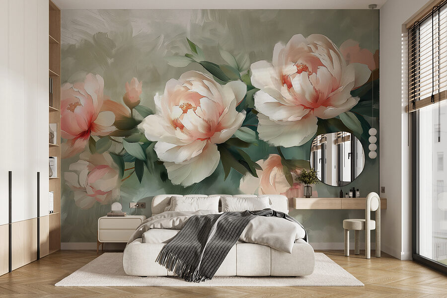 Um grupo de flores numa superfície branca
