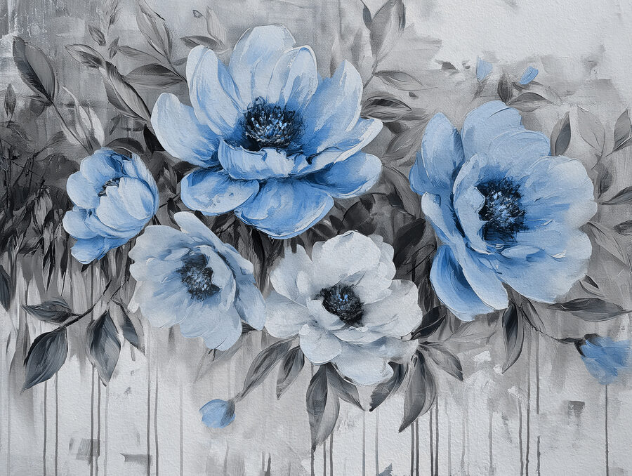 Uma pintura de flores azuis