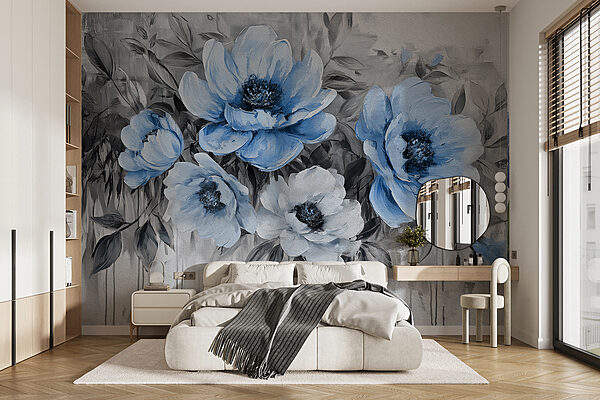 Uma pintura de flores azuis Uma pintura de flores azuis