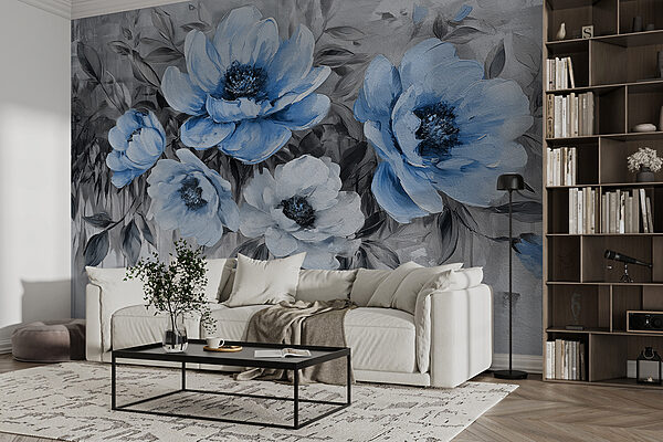 Uma pintura de flores azuis Uma pintura de flores azuis