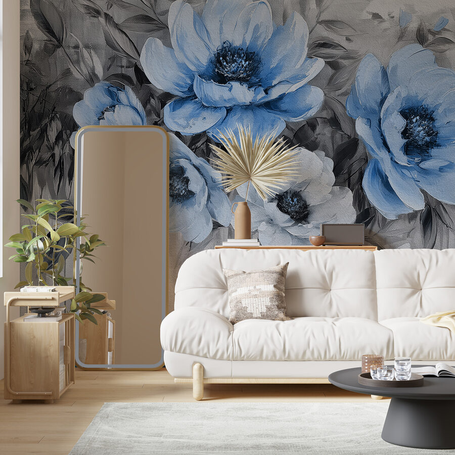 Uma pintura de flores azuis