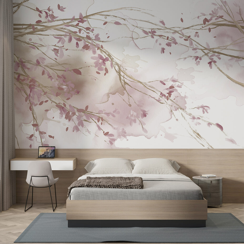 Watercolor of a tree branch with pink flowers Watercolor of a tree branch with pink flowers