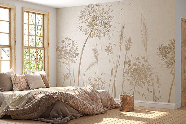 Drawing of dandelions and wheat