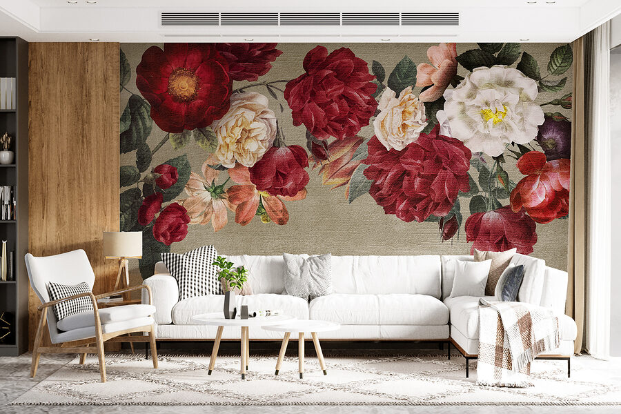 Grupo de flores sobre um fundo cinzento