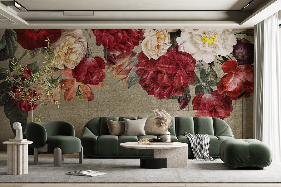 Grupo de flores sobre um fundo cinzento