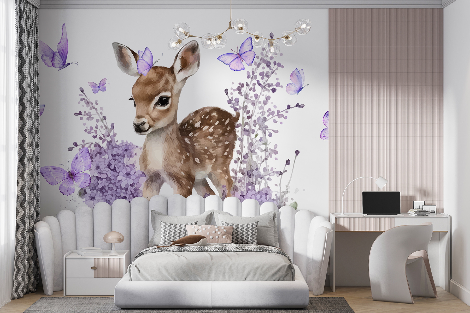 Baby deer surrounded by purple flowers