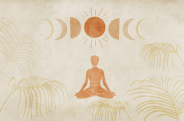 Desenho de uma pessoa a meditar no meio de um campo Desenho de uma pessoa a meditar no meio de um campo