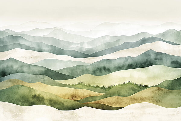 Landscape of hills with fog