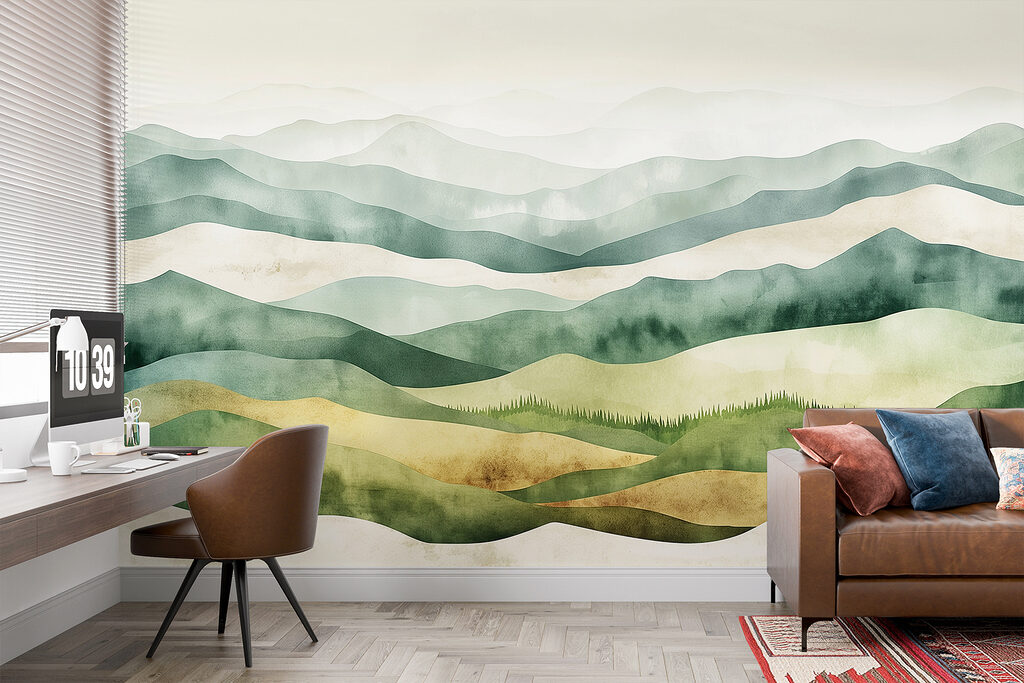 Landscape of hills with fog