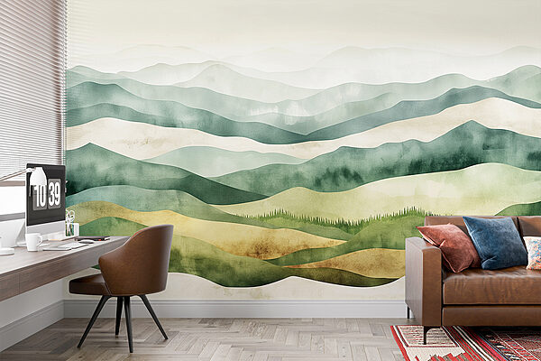 Landscape of hills with fog