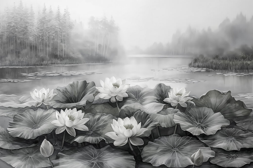 Grupo de flores brancas num lago Grupo de flores brancas num lago