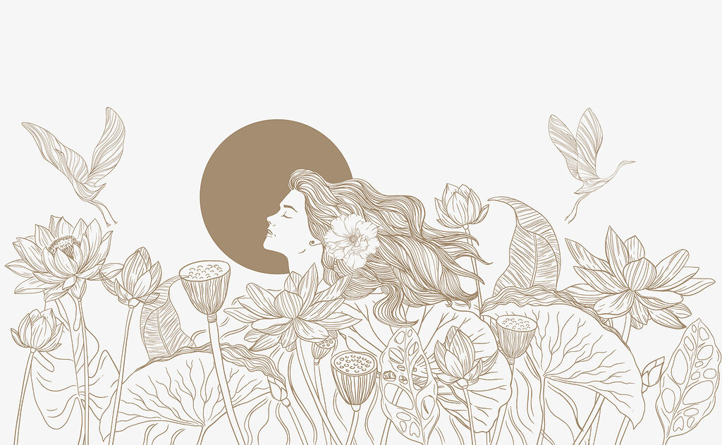 Mulher com cabelo comprido e flores Mulher com cabelo comprido e flores