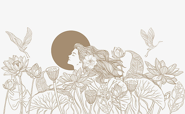 Mulher com cabelo comprido e flores Mulher com cabelo comprido e flores