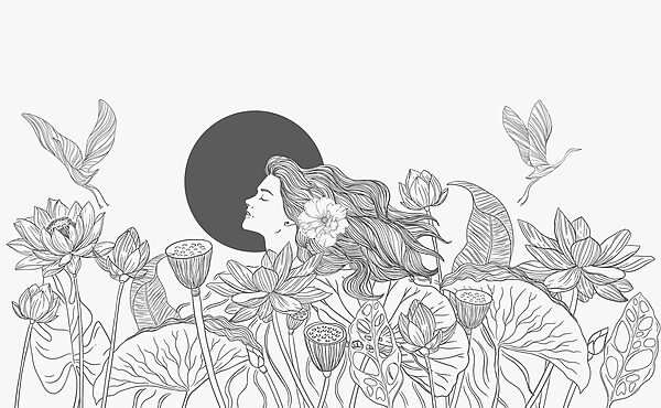 Mulher com cabelo comprido e flores Mulher com cabelo comprido e flores