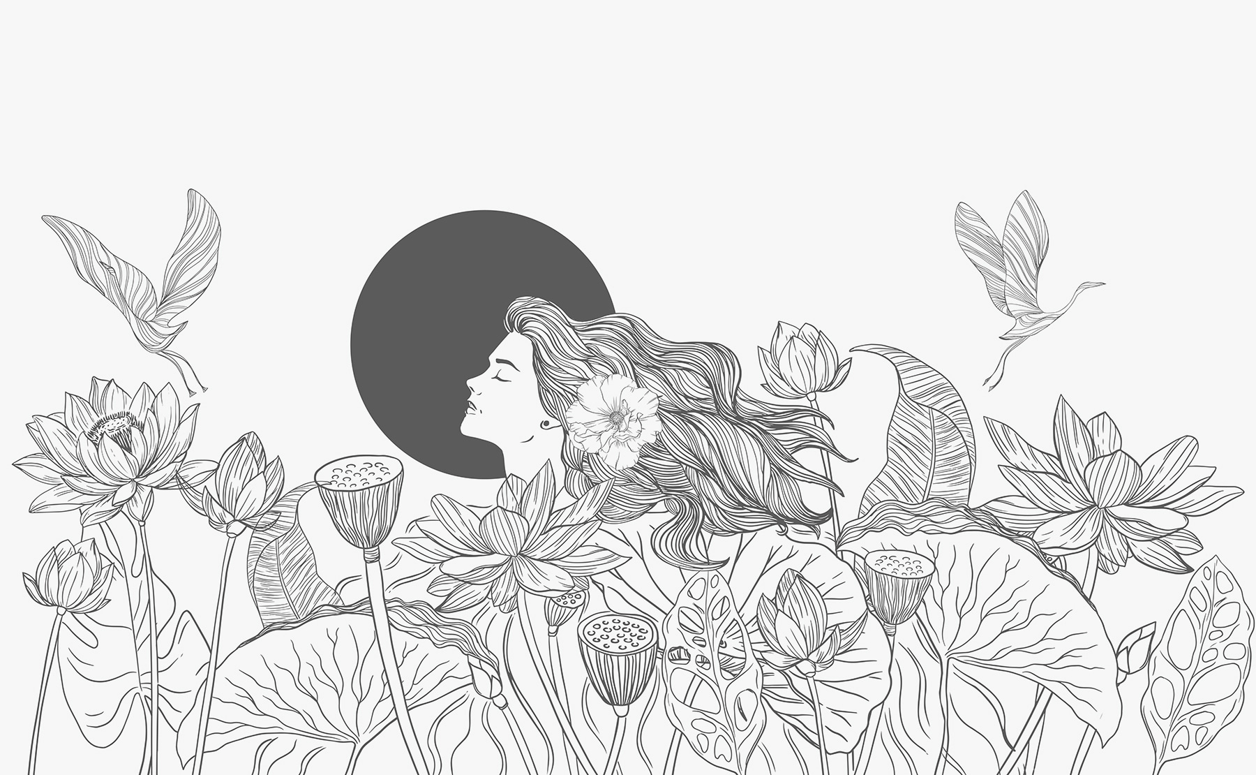 Woman with long hair and flowers Woman with long hair and flowers