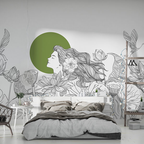 Desenho de uma mulher com cabelo comprido e flores Desenho de uma mulher com cabelo comprido e flores