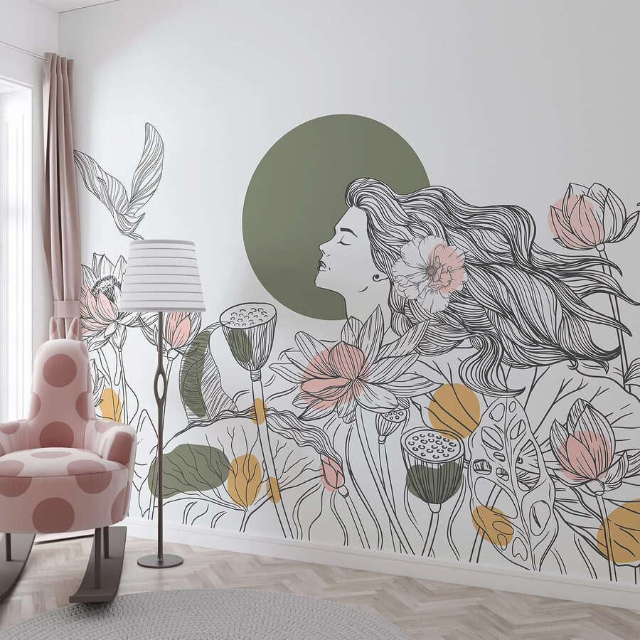 Mulher com cabelo comprido e flores