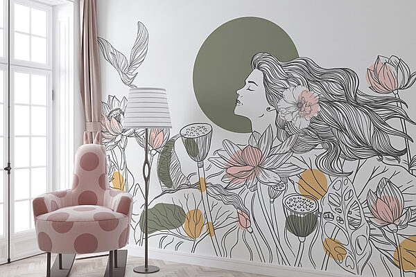 Mulher com cabelo comprido e flores Mulher com cabelo comprido e flores